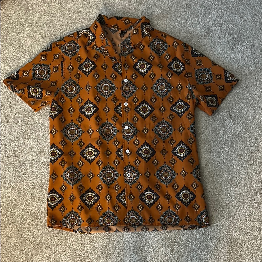 Men's Geometric Pattern Shirt - Orange